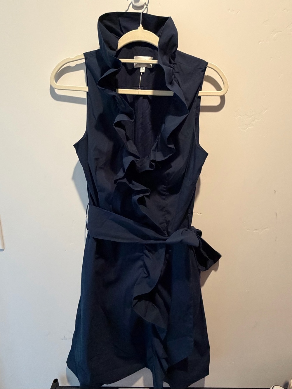 Milly Navy Sleeveless Ruffle Wrap Midi Dress